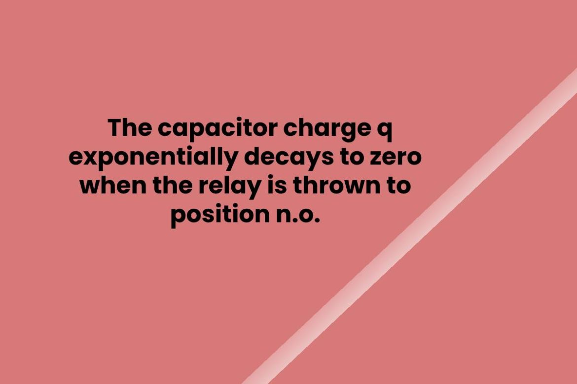 The capacitor charge q exponentially decays to zero when the relay is thrown to position n.o. The capacitor charge q exponentially decays to zero when the relay is thrown to position n.o.