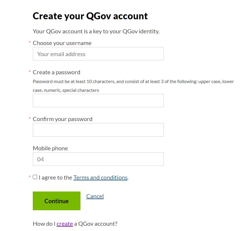 Create your QGov Account